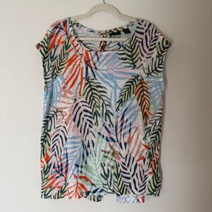 Tahari 100% Linen Sleeveless Tropical Print Blouse Top Size XL